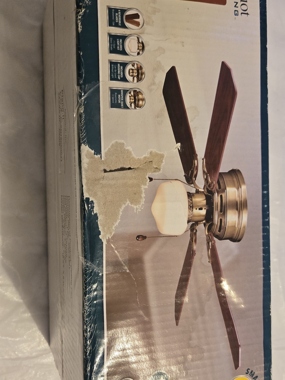 Ceiling Fan with Light - Brass Finish and Wood Blades
